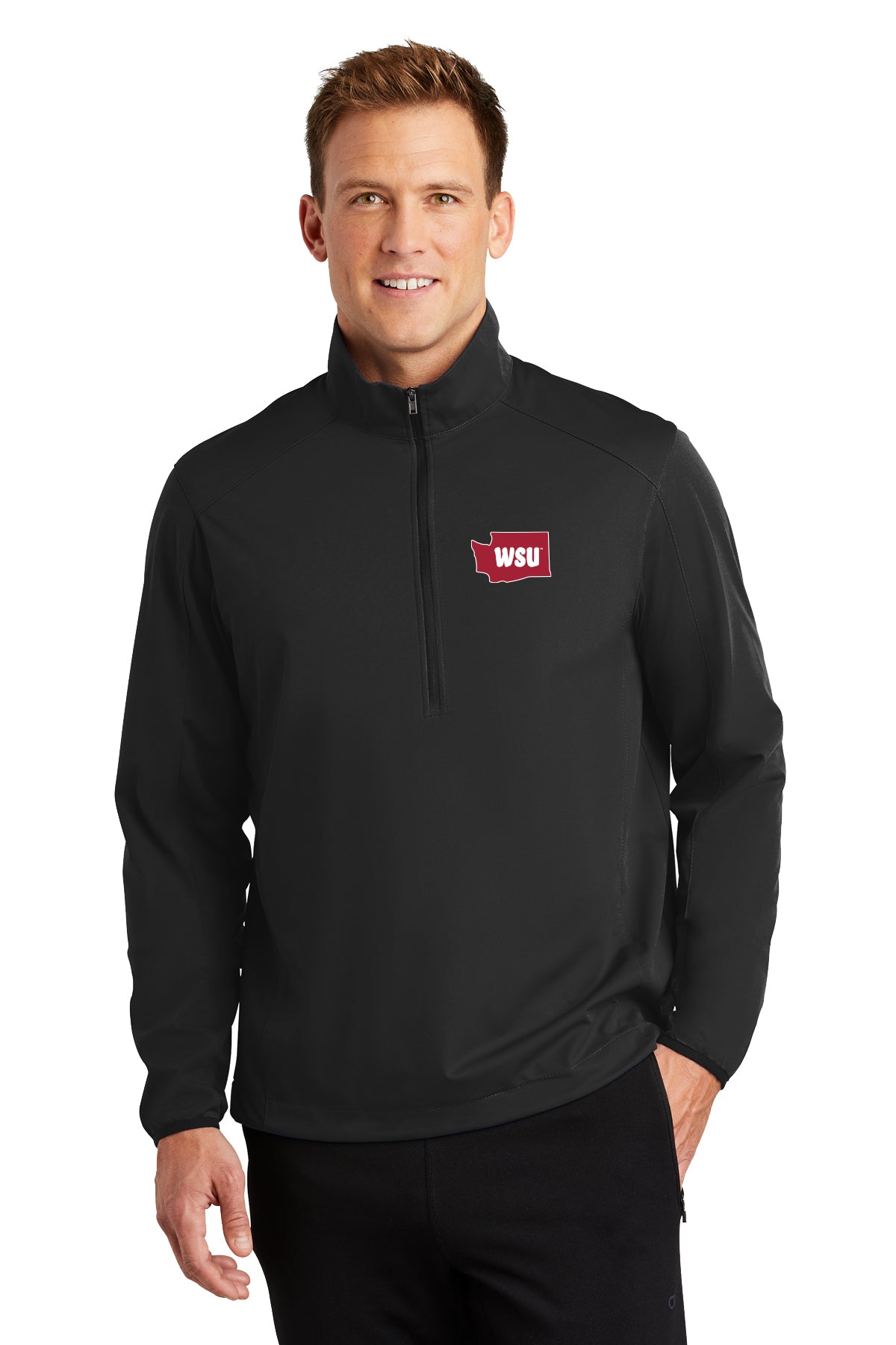 Load image into Gallery viewer, WSU State Outline Half Zip Soft Shell Jacket
